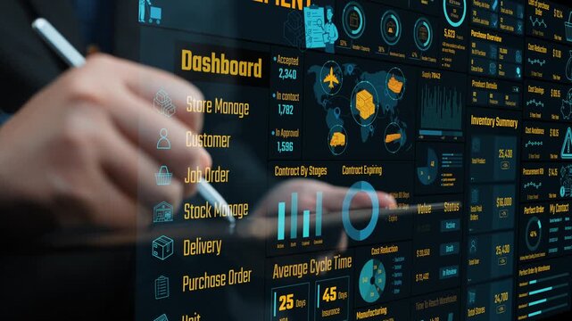 A close-up view of a modern business management dashboard featuring key metrics and data analytics focused on warehouse and inventory operations for efficiency tracking. Cipher