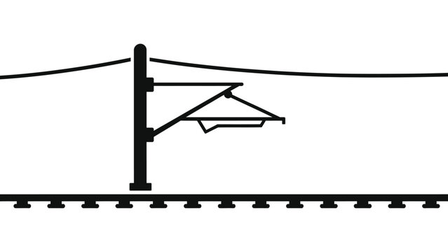 Overhead Electric Rail Line Icon, Minimalist Train Catenary Wire and Railway Track Vector Illustration, Black and White Public Transit Symbol
