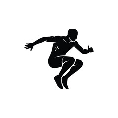 Obraz premium Male athlete silhouette in the middle of a long jump or triple jump motion during a track and field sports competition.