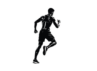 Obraz premium Dramatic back view silhouette of a muscular athlete running during a high-speed sprint or athletic competition event.