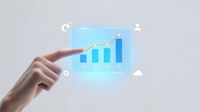 Hand interacting with digital bar chart