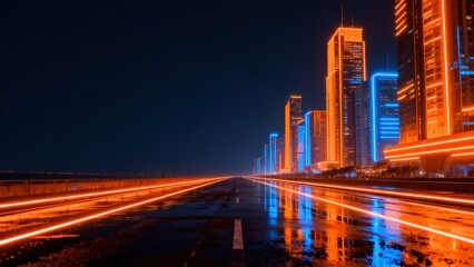 Fototapeta premium Neon lit cityscape at night