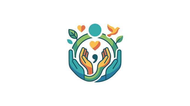 Mental Health Awareness Logo with Semicolon and Caring Hands