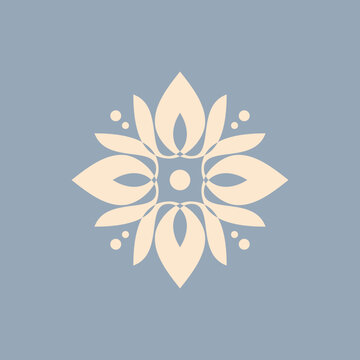 Geometric floral ornament featuring stylized petals and leaf