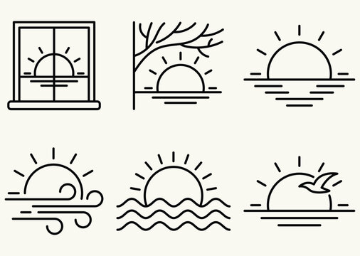 Sun and Sea Line Art Elements Collection