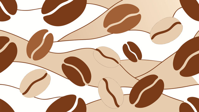 Coffee beans on abstract wavy background in light brown.