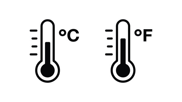 Thermometers showing cold and hot temperature in celsius and fahrenheit