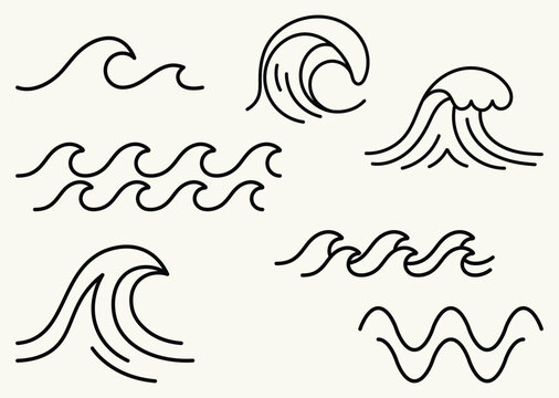 Ocean Waves Line Art Elements Collection