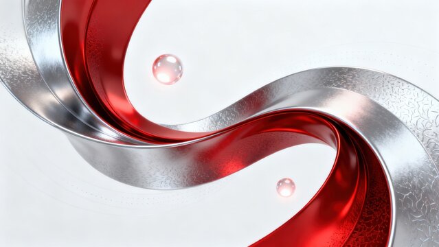 Abstract red and silver flowing ribbon