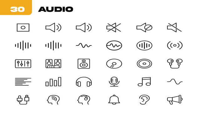 Music audio sound wave icon set with equalizer and volume controls