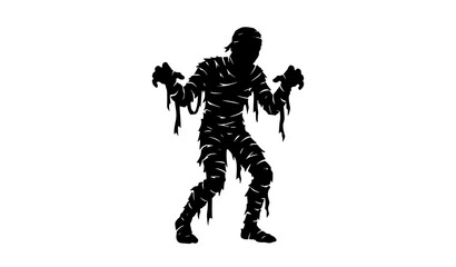 Fototapeta premium Black Silhouette Mummy Halloween Horror Monster Vector Illustration Isolated on White Background