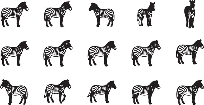 Seamless Pattern of Stylized Zebra Silhouettes in Black and White Vector Illustration