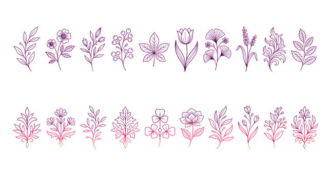 Purple and pink gradient heart shapes on white background