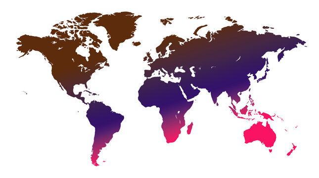 World map with colorful gradient continents on black background