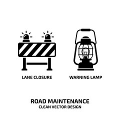 Naklejka premium Road maintenance lane closure and warning lamp icons with maintenance, interface