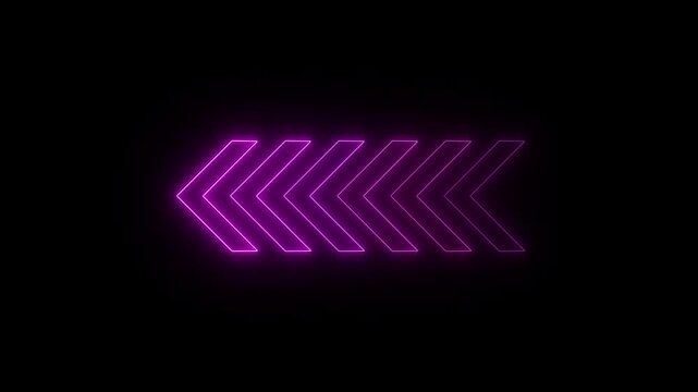 Abstract neon flashing light back arrow loading animation. Left arrow for road direction. Abstract beautiful color neon left side animation. neon arrow .4k