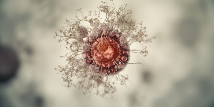 Microscopic view of a spore with branching filaments