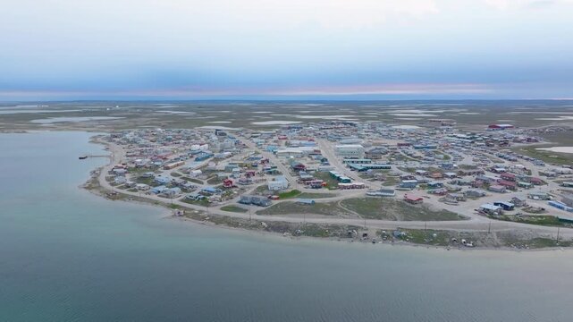Wide Drone View of Cambridge Bay on Victoria Island Nunavut