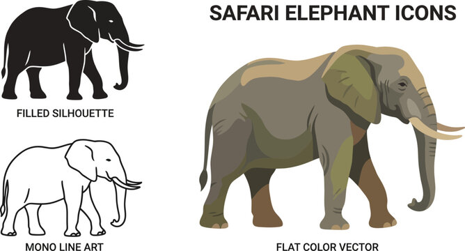 Safari Elephant Graphics: Silhouette, Line Art, and Flat Color
