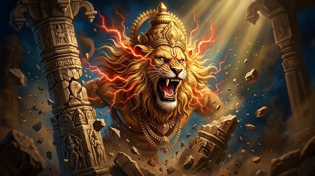 Lord Narasimha Avatar Destroying Stone Pillar