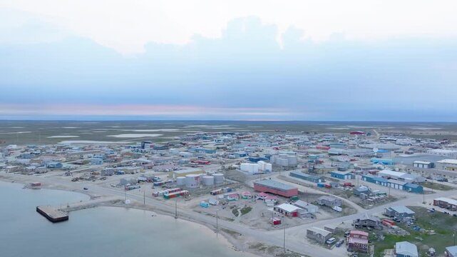 Aerial Panorama of Cambridge Bay During Arctic Summer