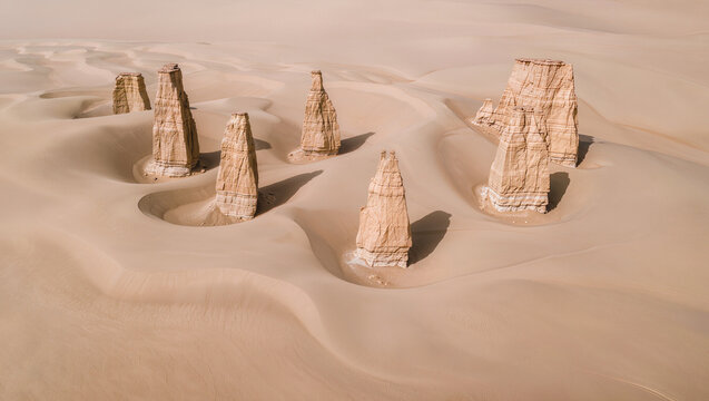 Stunning Aerial View of Yardang Landforms in Arid Desert Landscape