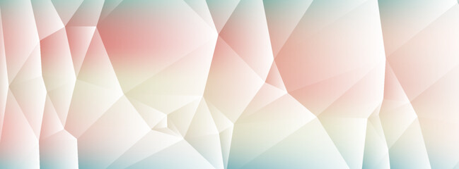 Abstract low poly geometric background banner, modern clean subtle white crystal polygon mesh pastel peach pink mint green backdrop vector graphic. © Nor Huzaimah