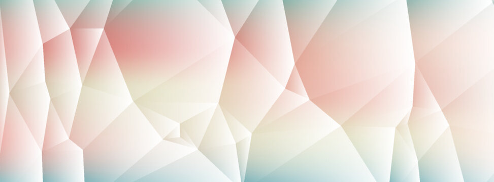 Abstract low poly geometric background banner, modern clean subtle white crystal polygon mesh pastel peach pink mint green backdrop vector graphic.