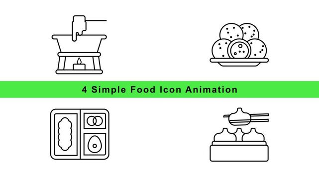 Food Icon Animation Set - Simple Outline Motion Graphics Loop