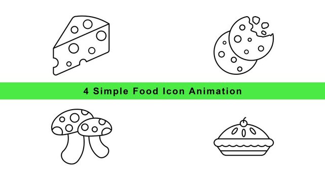 Food Icon Animation Set &ndash; Pizza Broccoli Mushroom Bowl Outline Motion Graphics Loop