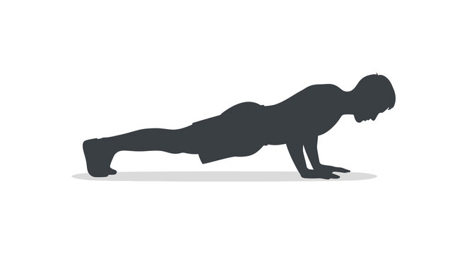Man performing push up exercise in dark silhouette against a white background