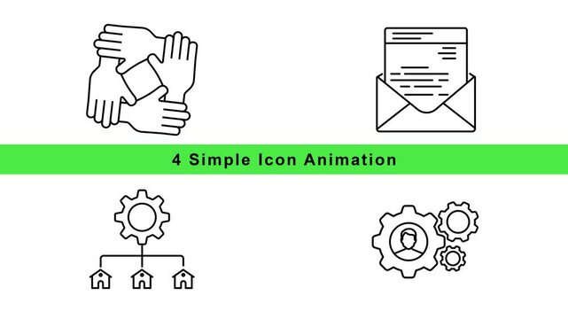 Handshake Gear Document Email Icon Animation Set &ndash; Business Outline Motion Graphics Loop
