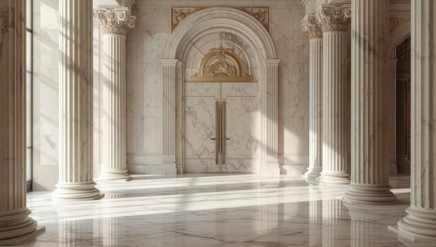 High end marble interior complemented by gypsum pommel columns and ornate pilaster capitals