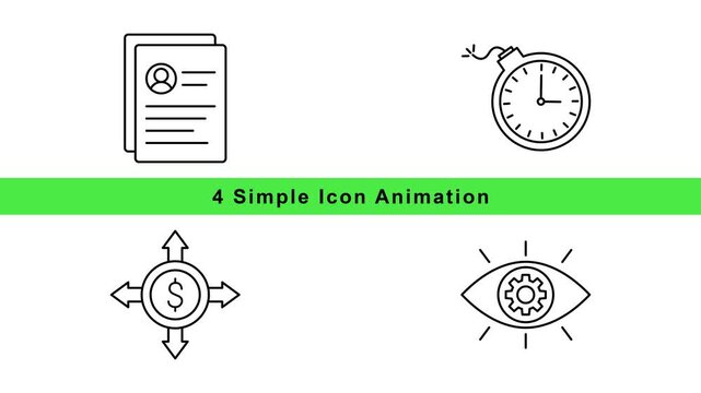 Business Icon Animation Set - Document Clock Money Eye Outline Motion Graphics Loop