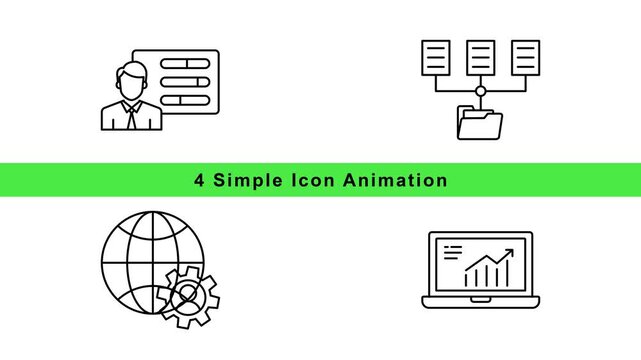Business Icon Animation Set - Simple Outline Motion Graphics Loop