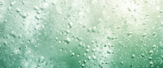 Fototapeta premium Water droplets on a green glass surface