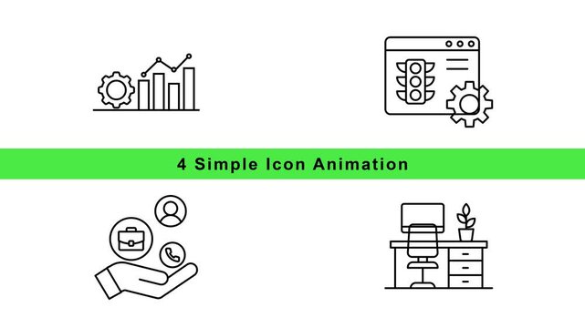 City Skyline and Gear Icon Animation Set &ndash; Urban Technology Outline Motion Graphics Loop