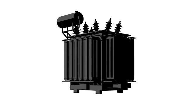 Electrical transformer depicted as a black silhouette against a white background