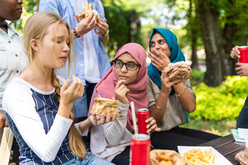 Fototapeta premium Diverse friends enjoying outdoor picnic