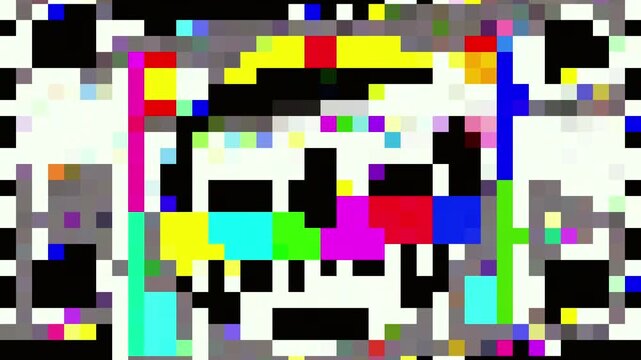 Colorful 8Bit Pixelated Glitch Error Overlay with 2D Flat Code Block for Futuristic Gaming Effect
