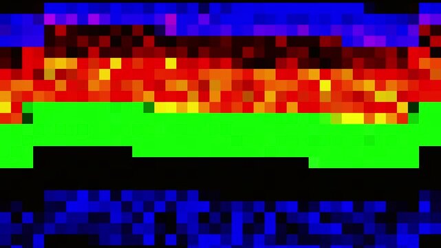 Pixelated Digital Glitch Error with 2D Flat 8 Bit Colorful Pixel Code Block for Futuristic Gaming Overlay