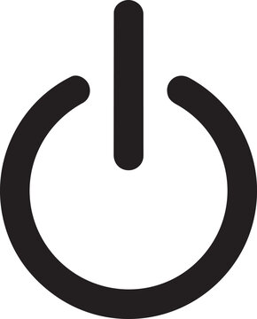 Minimalist power button icon vector, black electronic start switch symbol, universal standby and shutdown sign for interface design