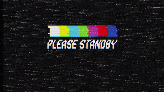 TV test pattern please stand by screen suitable for showcasing broadcast standby interruptions in presentations, videos, or graphics related to media and technology