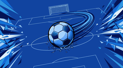Fototapeta premium Dynamic Soccer Ball Illustration with Motion Trails and Abstract Blue Geometric Background Elements for Sports Concept Design