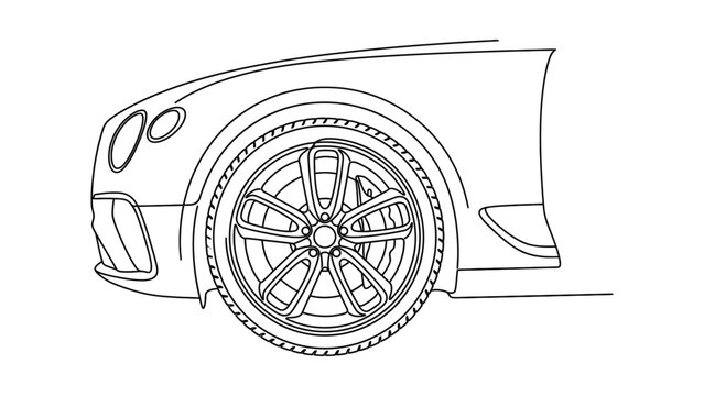 Luxury Car Wheel and Fender Line Drawing Illustration