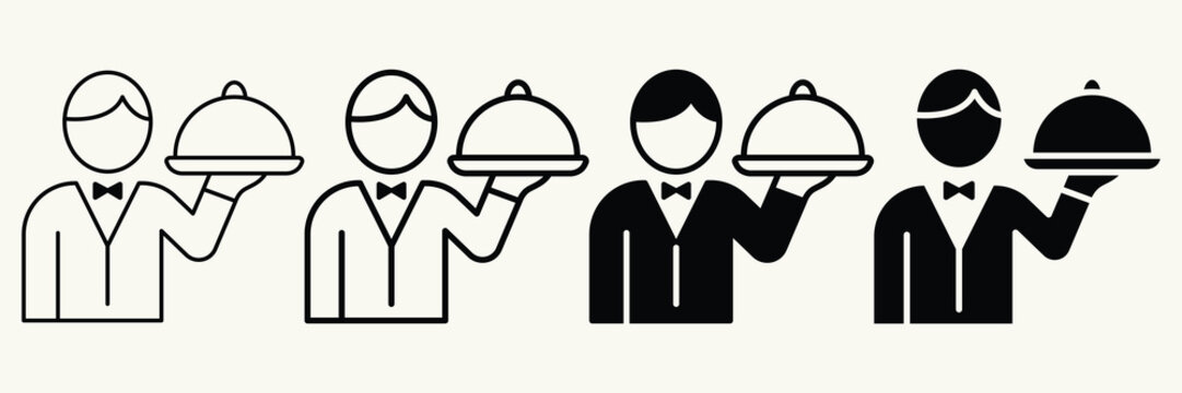 Waiter with Cloche Icon Set