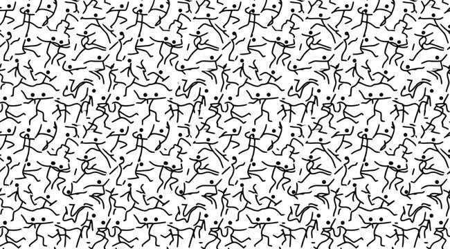 Seamless pattern with abstract stick figures in action poses