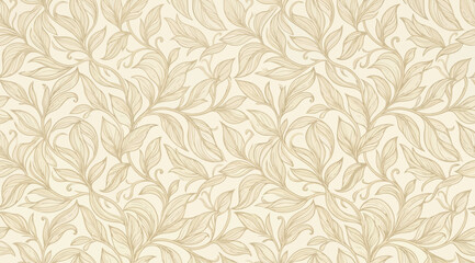 Seamless floral pattern with intricate beige leaf motifs on a soft cream background © Saharia