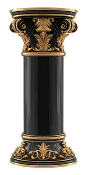 PNG of Elegant black and gold decorative column with intricate floral details.