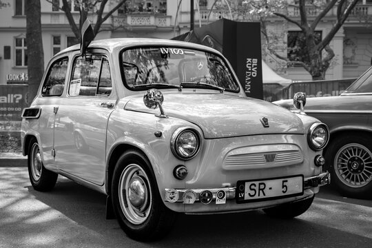 BERLIN - MAY 10, 2026: Economy car Zaporozhets ZAZ-965A, 1969. Black and white. Classic Days Berlin.